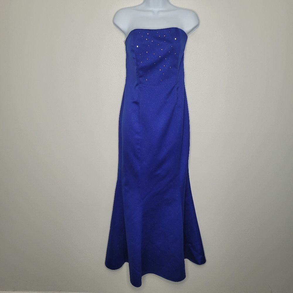 Vintage Jessica McClintock Gunne Sax sparkly y2k blue strapless prom dress 5/6